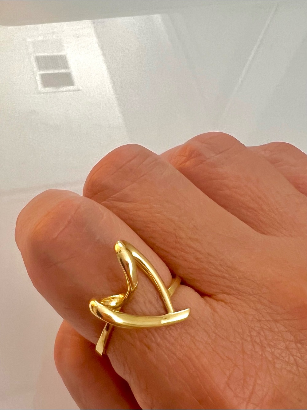 18k Saudi gold Sculptural Gold Open Wave Ring - Women size 8